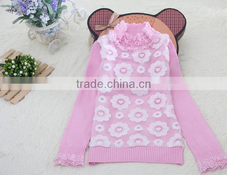 pink latest design high neck youth knitting children clothes 2016