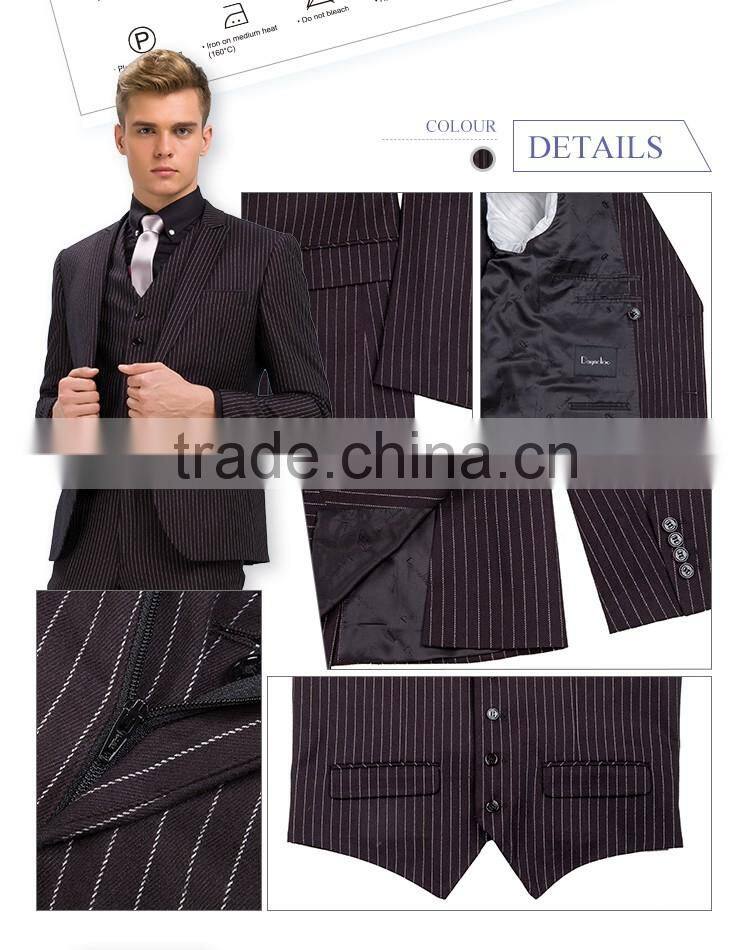 2016 new arrival suit men vertical stripe pattern slim fit black Men's suit