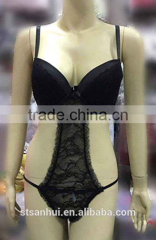 Fashion women top hot selling transparent lace lingerie from Shantou Sanhui factory
