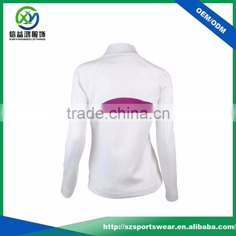 High Quality White Color With Purple Red Big Trims Women Fleece Pullover