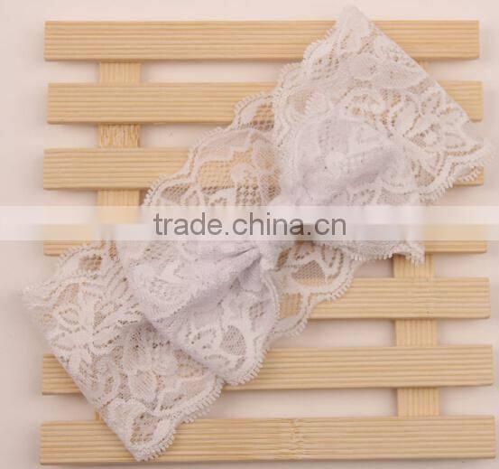hot sale girl lace bow tie headband, girl wide lace headband
