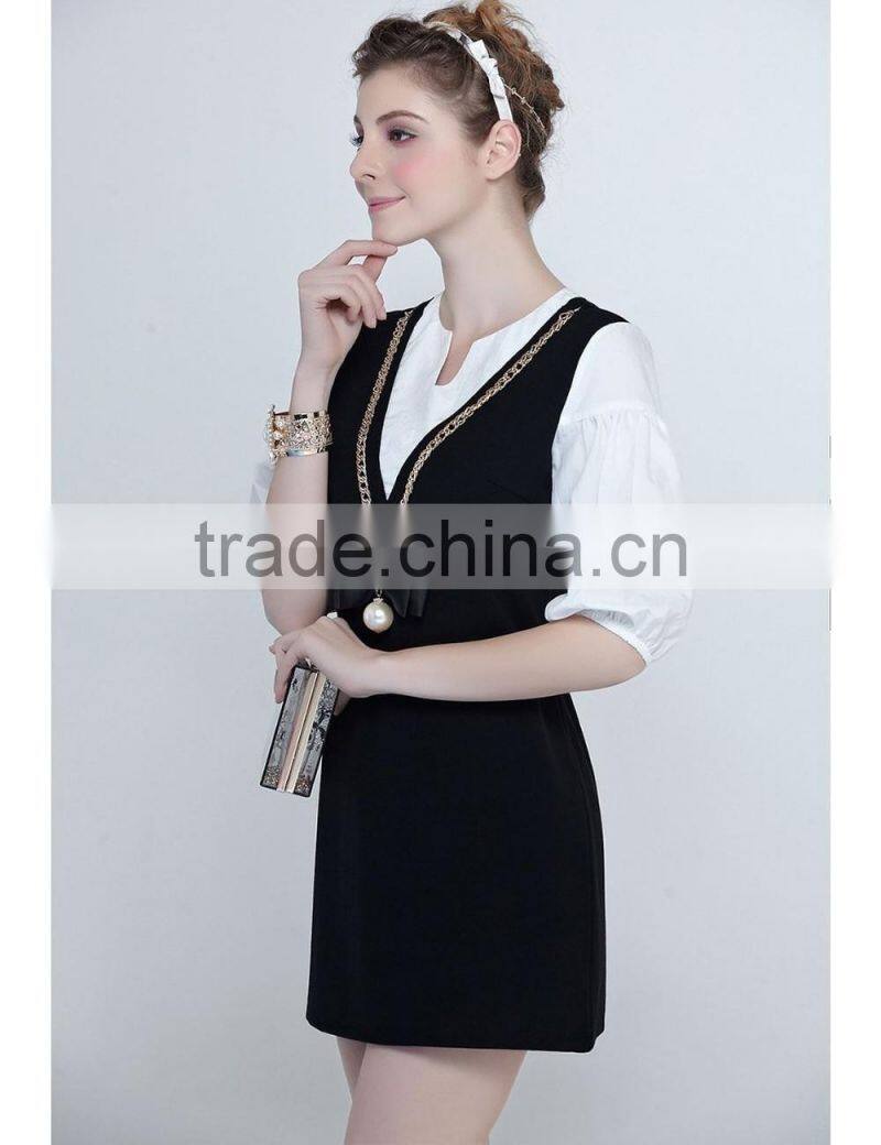 V-neck half sleeve two pieces plus size short dress guangzhou 2016 summer dress fashion lady dress