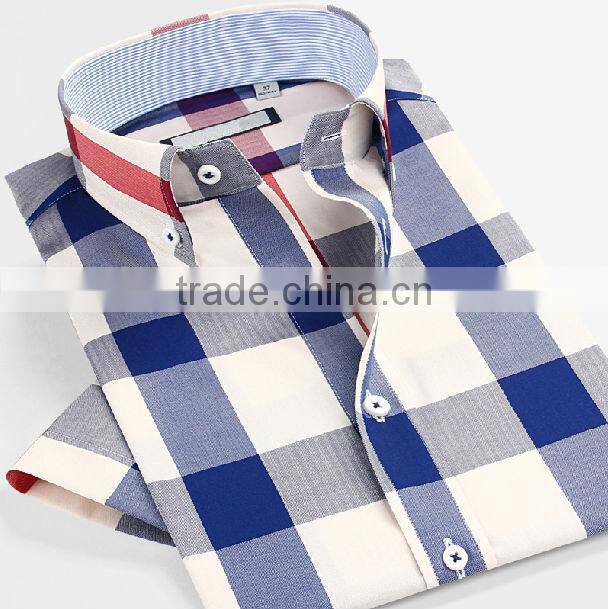 Latest design Egyptian cotton Italian short sleeve plaids plaids casual men shirt
