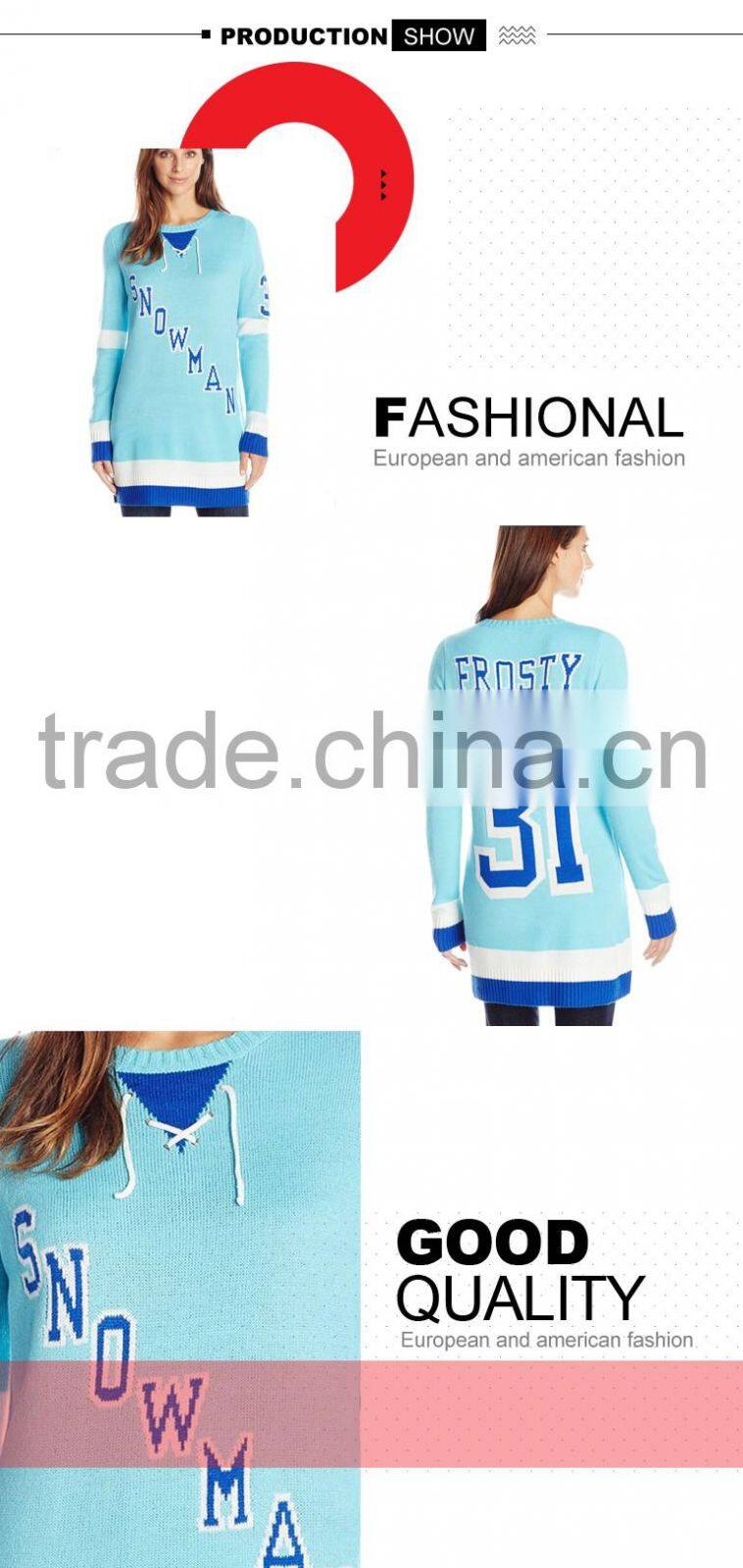 Women's custom frosty Tunic Hockey Jersey Ugly long Christmas Sweater