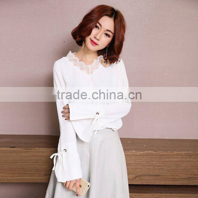 2017 New Arrivals white Speaker long sleeves design chiffon shirts for women