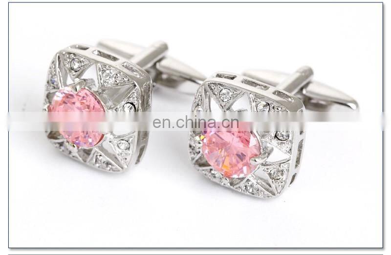 Luxurious Pink Diamond Stone Unisex Shirt Jewelry Cufflinks Brand
