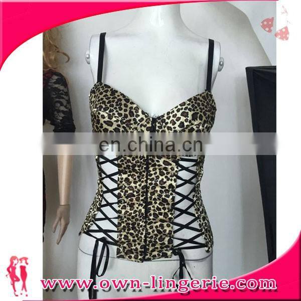 Hot selling leopard print lingerie sexy shoulder straps corset for woman