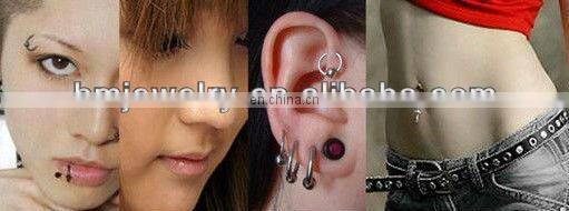 Fake UV acrylic taper with gem, 16 gauge ,body piercing jewelry ring