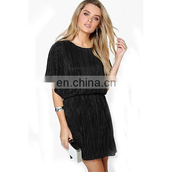 Summer Pleated Kimono Sleeve Skater Dress Elegant Women Dresses