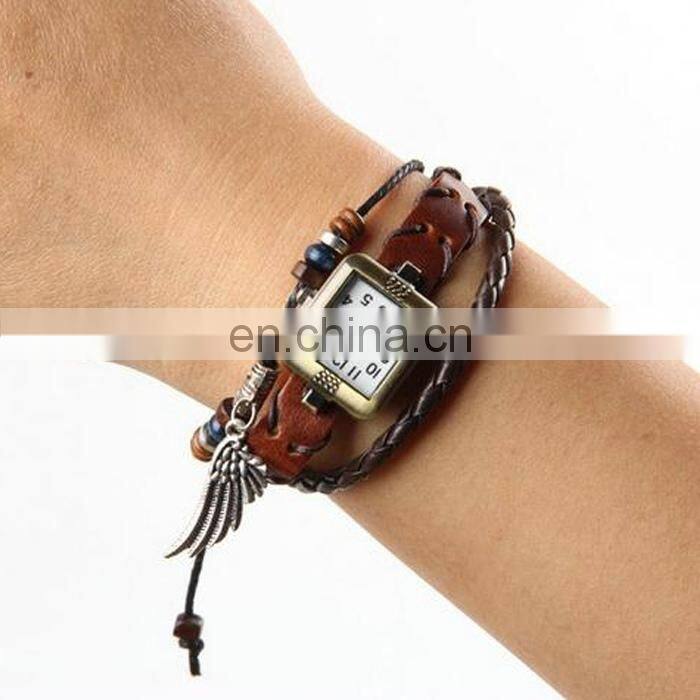 ladies women fashion stainless steel genuine charm lretro Genuine Leather Watch