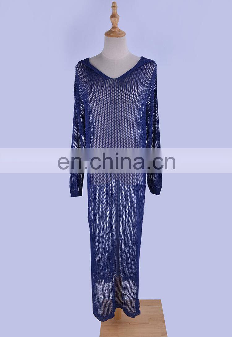 Long Beach Cover Up Dress For Women Summer Hooded Long Sleeve Mesh Crochet Coverups pareo Beach Dress Tunic Beachwear