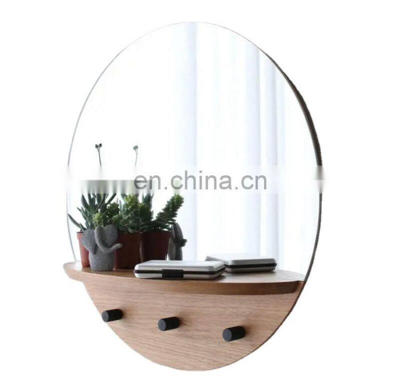 Wall Mounted hexagon mirror with customized color wooden frame Hanging Storage Display makeup mirror shelf Wall Decor