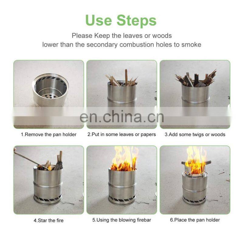 Portable Wooden Stove Wood Carburettor Folding and Windproof Stainless Steel for Camping, BBQ, Picnic, Outdoor Backpacking
