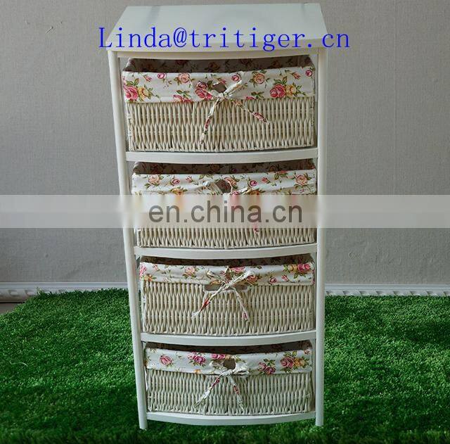 living room furniture solid wood storage cabinet chest with wicker willow basket drawers