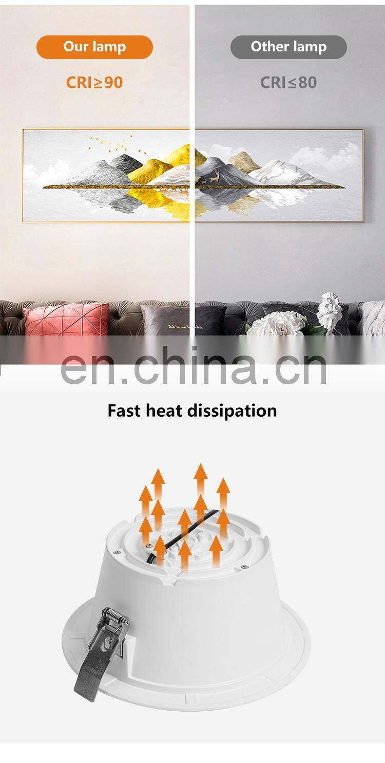 Tri Color Die Casting Aluminum Indoor Housing Office Recessed SMD2835 5Watt LED Downlight