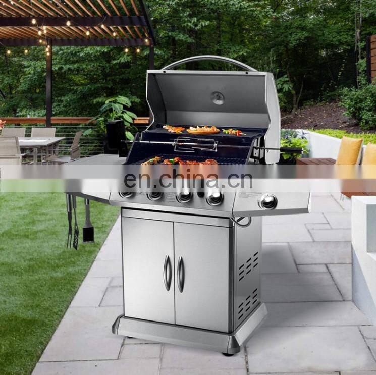 Portable 4 Burner Gas Griller Machine Commercial Smokeless Oven Barbecue Stove Gas Bbq Grill With Side Burner toaster ovensc