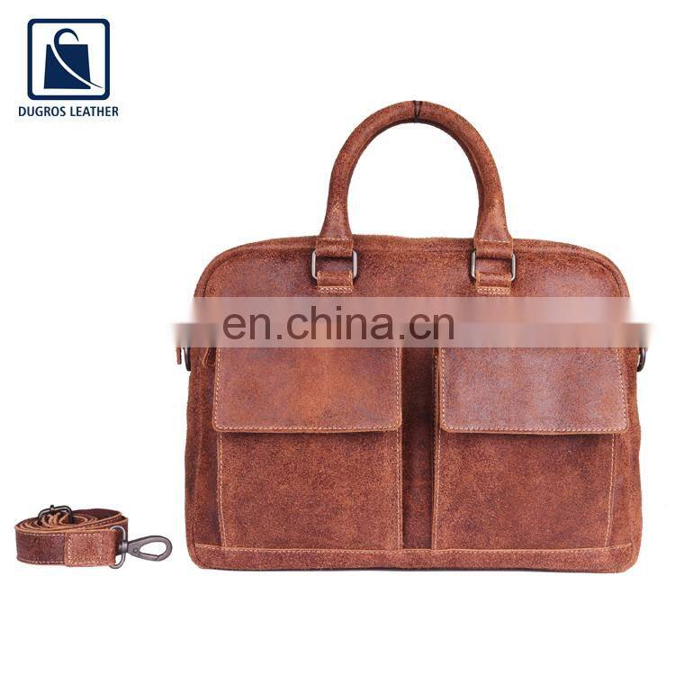 Elegant Design Cotton Lining Material with Matching Stitching Vintage Style Men Genuine Leather Laptop Bag