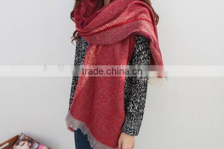 New Arrival Winter Ladies Fashion Fringe Tassel Chervon Pattern Russian Shawls Scarf