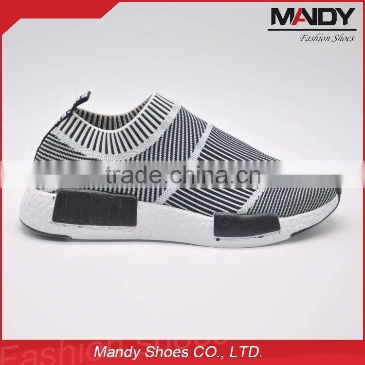 2016 Hot selling fashion flyknit fabric running shoes no laces