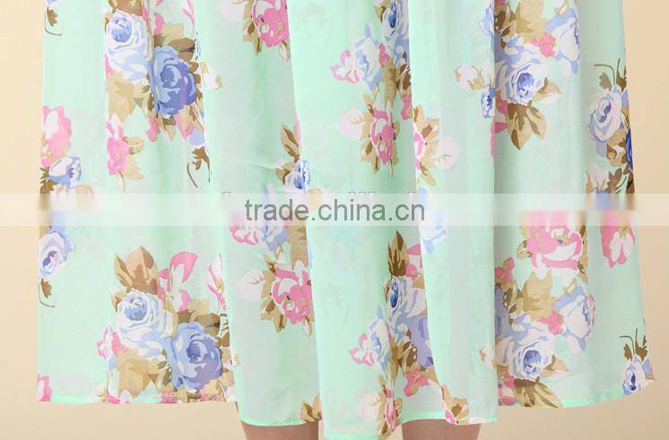Summer Floral Green Chiffon Business Suit for Women Skirt