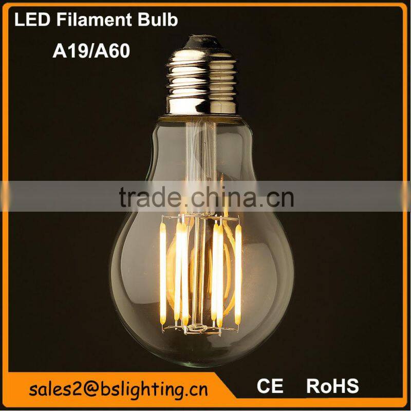 Factory Price A19/A60 3Watt Dimmable Lantern Edison LED Clear Bulb e27 socket