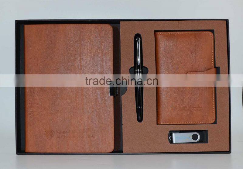 2015 promotional custom logo business diary notebook USB and pen gift set items for corporate gift , wholesale gift