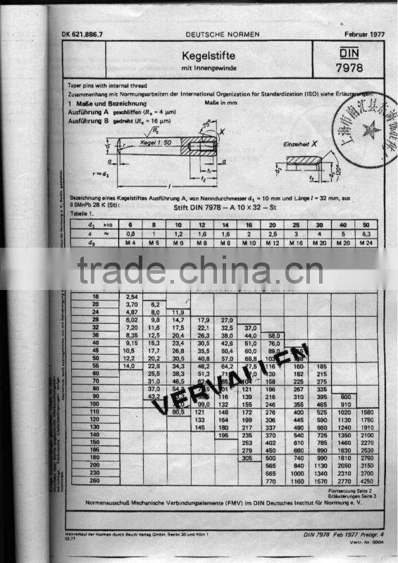 Taper pin with internal thread