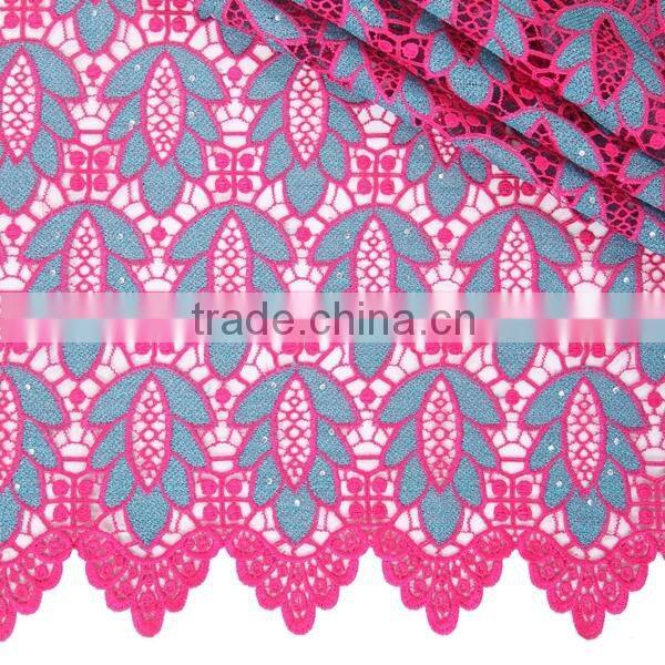 2016 High quality guipure cord lace embroidery fabric with stones latest style custom lace fabric for wedding dress