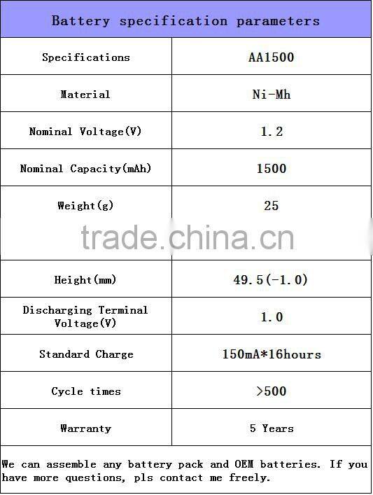 AA 1500mAh 1.2 V Quanlity Rechargeable Battery NI-MH 1.2V Rechargeable 2A Battery Baterias Bateria