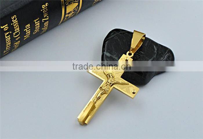 Wholesale fashion jewelry JCN0331 gold stainless steel Jesus cross necklace pendant
