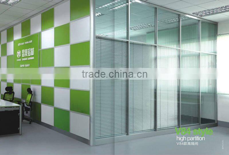 5mm / 12mm single glass/wood aluminum profile full height V84 series office wall partition