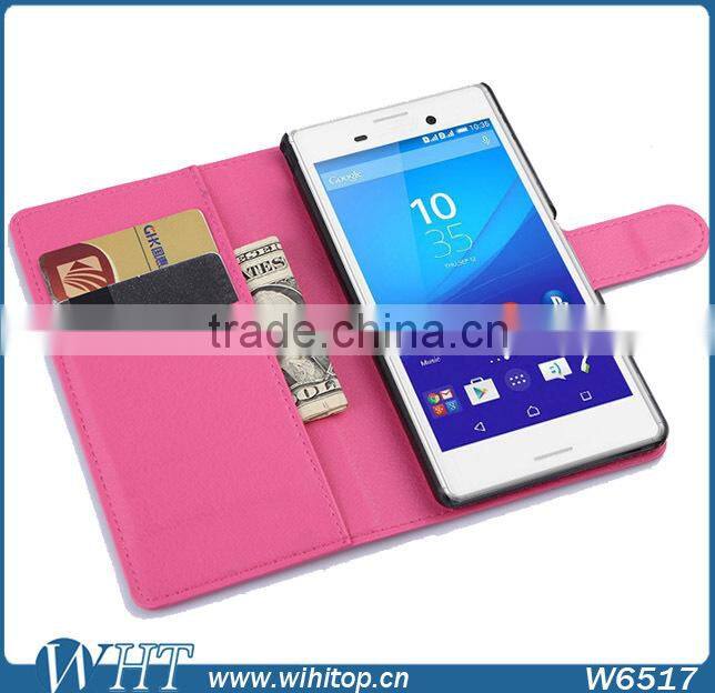 Hot Selling PU Leather Wallet Case for Sony Xperia M4, Wholesale for Xperia Z4 Aqua Cell Phone Case