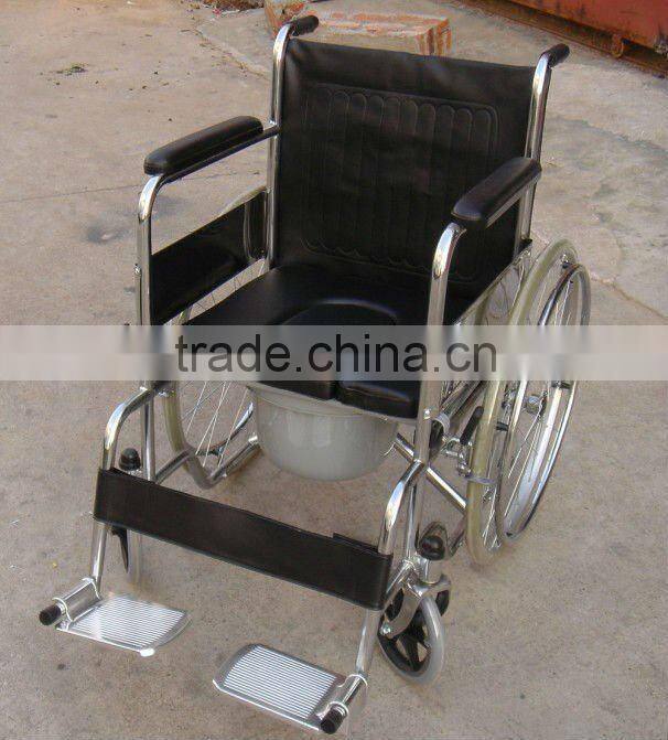 Steel wheelchair with toilet