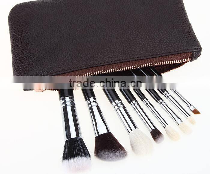 custom private label 8 piece makeup brush set with luxury pouch