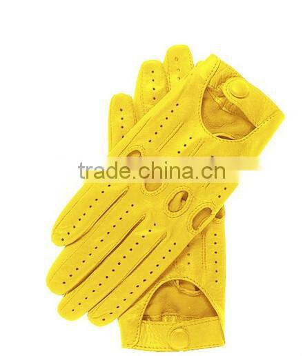Top quality yellow motorcycle leather driving gloves supplier