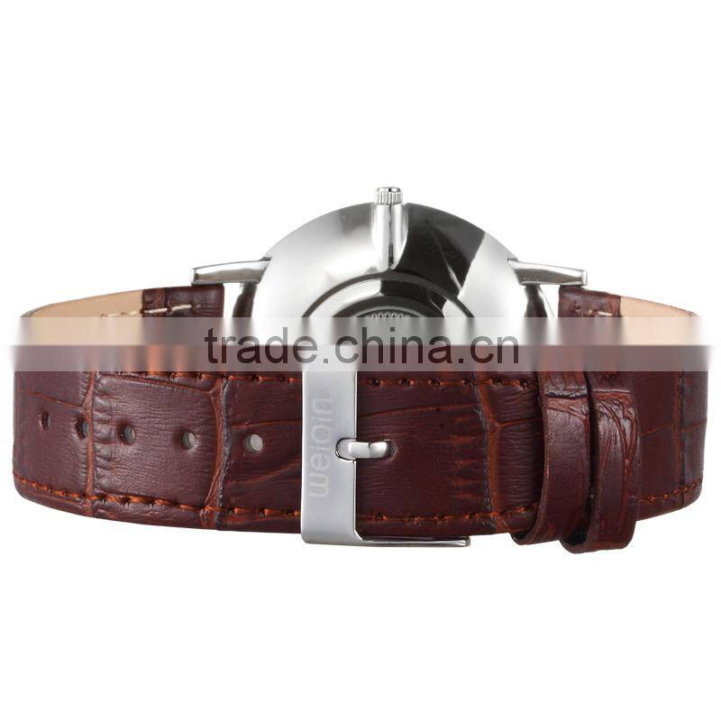 2015 latest rose golden case slim leather wrist watch for men