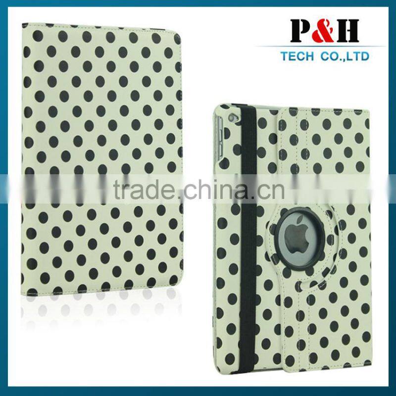 For ipad leather case, Polka Dot 360 Rotating PU Leather Case For Apple iPad 6 & air 2