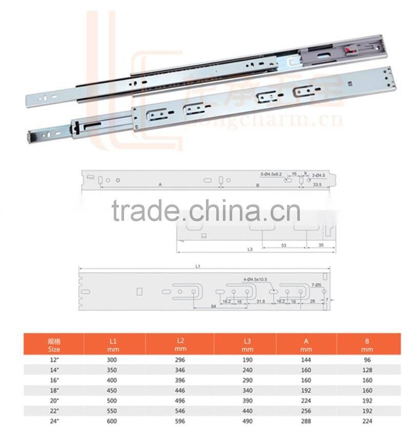 45mm solf-closing 3-fold ball bearing telescopic drawer slide