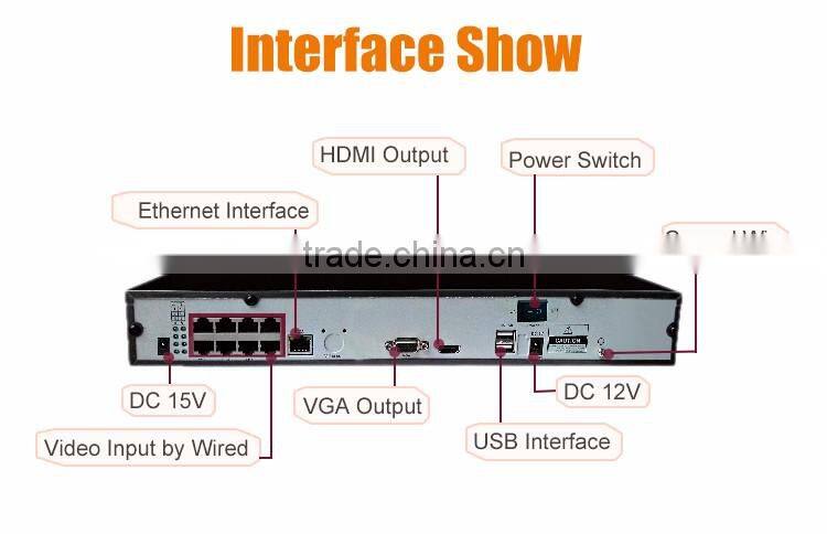 8CH ahd dvr kit with 960p indoor dome ip camera wired security system
