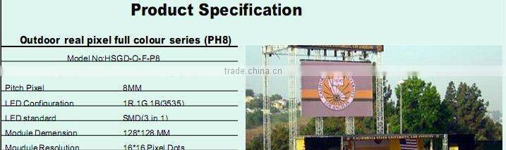 Long lifespan and easy maintenance P8 outdoor full color led display panel TV