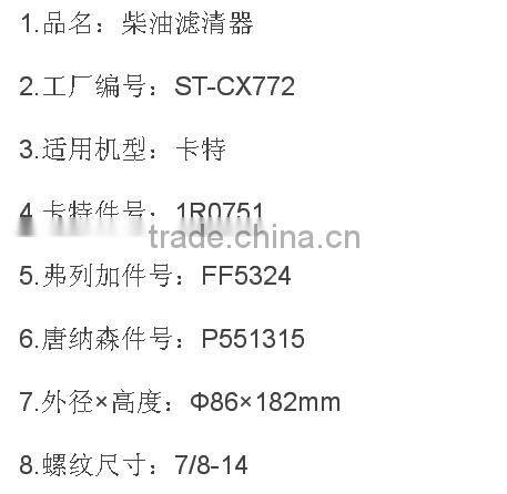 Long lived types of diesel fuel filter for excavators ST-CX772