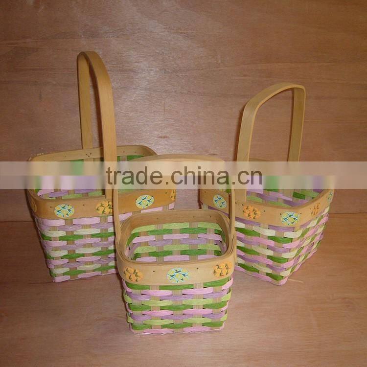 Colorful handwoven wooden easter basket with handle