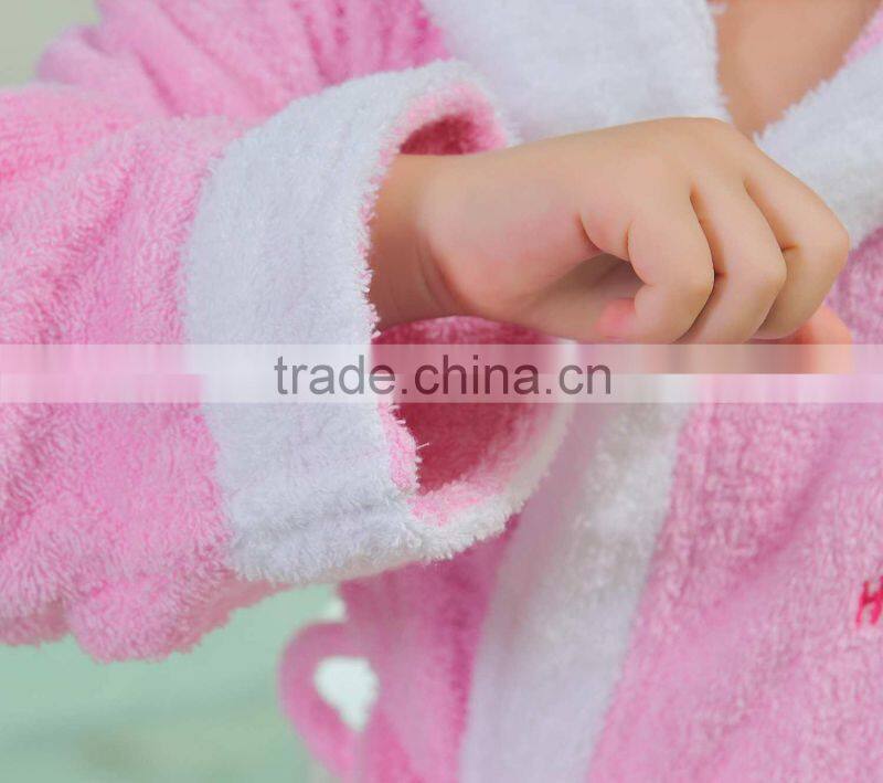 Cheap 100 cotton terry pink toddler girls bathrobes with white border