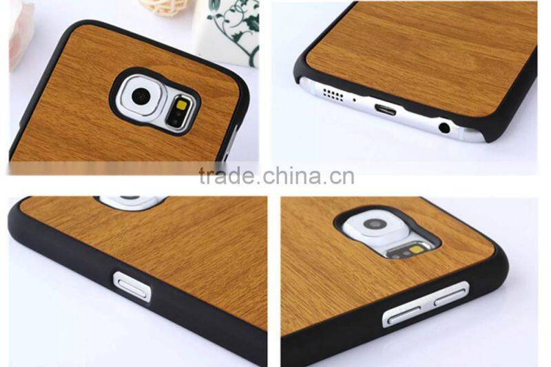 Wood pattern PU+Rubberized pc leather back hard case for Samsung S6