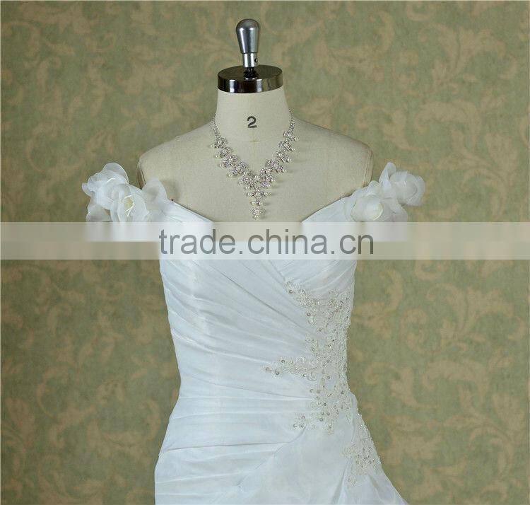 Sexy off-shoulder sweetheart handmade flower organza arab muslim wedding dress wedding gown