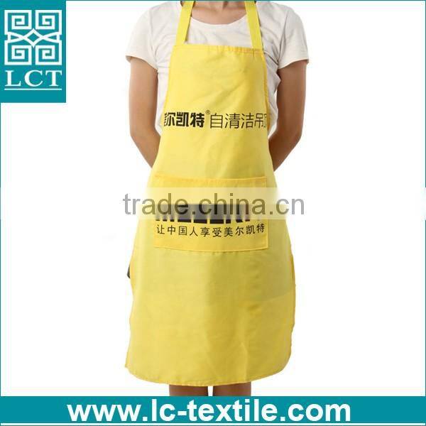 yellow color heat transfer print cheap promotional kitchen apron waterproof