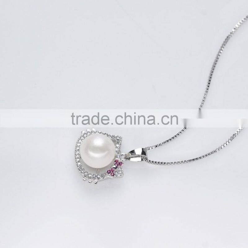 9-10mm AAA button 925 silver cat shaped animal print pearl pendant