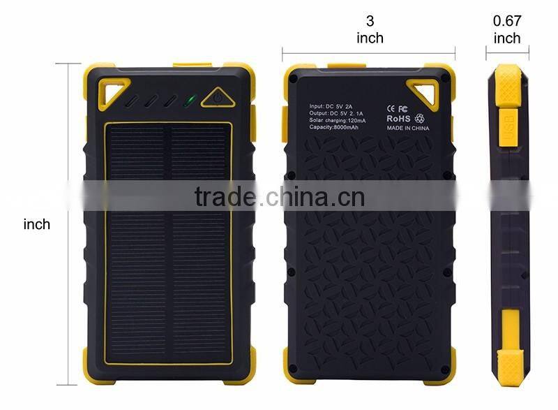Hot waterproof 8000mah portable solar power charger for samsung mobile phone