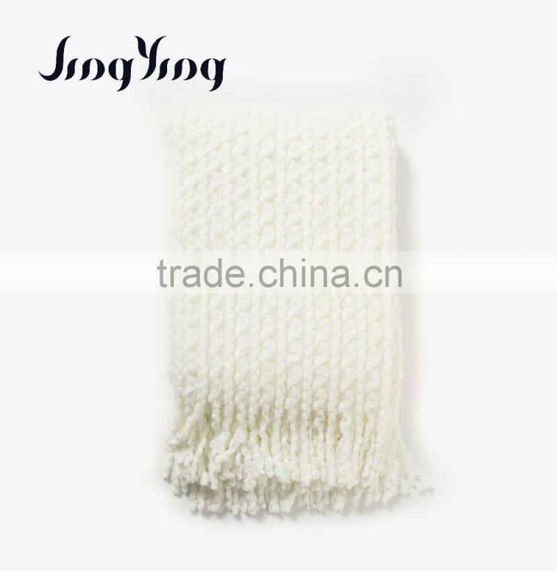 Factory customized rough-look off-white single side jacquard blanket acrylic home crochet blanket