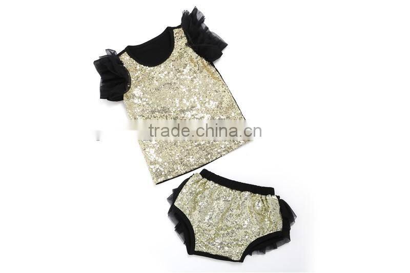 New style sequin petti set,clothing set chiffon ruffle design for baby girl hot sale